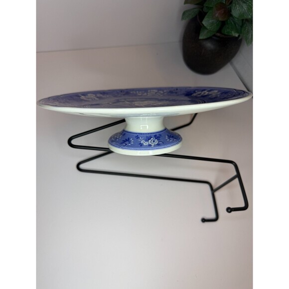 Spode Blue Room Collection Botanical Footed Cake Pie Stand 10 3/4" Georgian - Picture 2 of 4